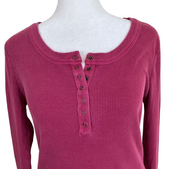 Lucky Brand Ribbed Henley Top in Pink Size Small - Picture 4 of 16